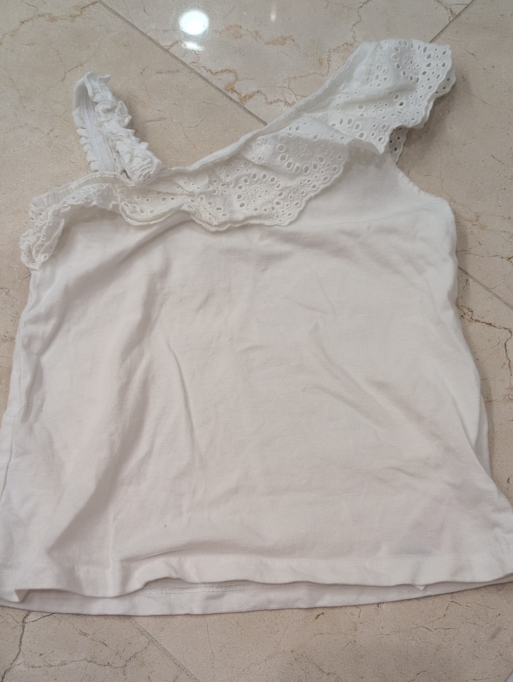Kids White Eyelet One-Shoulder Women’s Tank Top Size 5